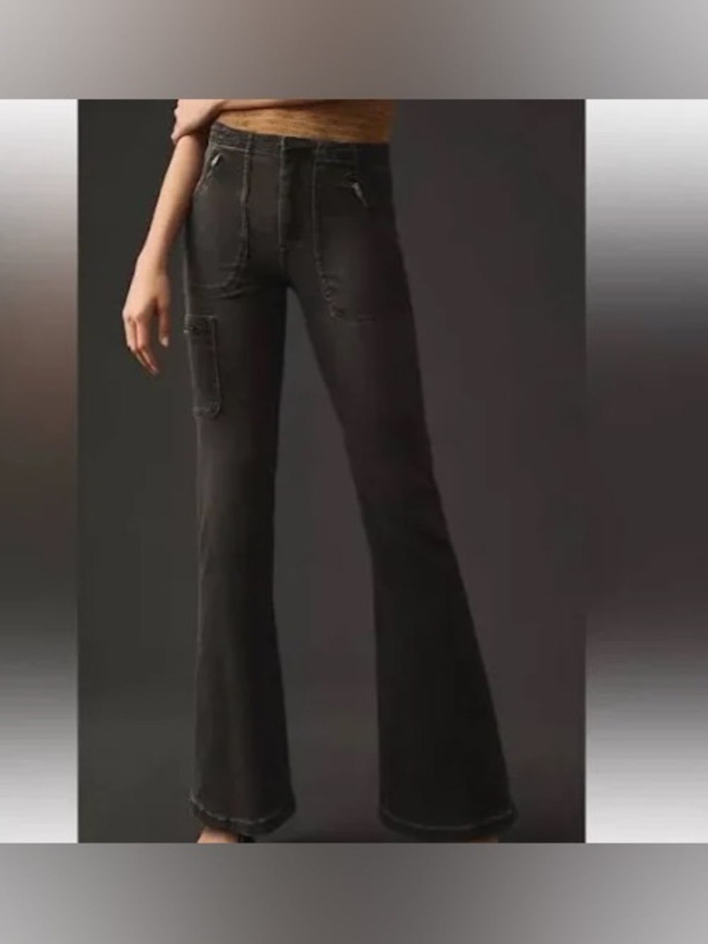 New Pilcro Women's Black Flared Utility Jeans